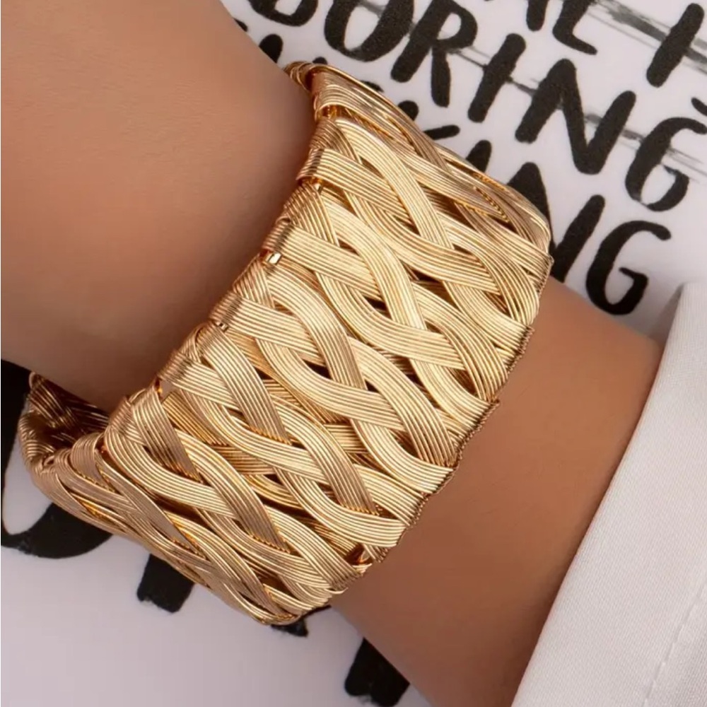 - Metal Braided Cuff Bangle Bracelet.